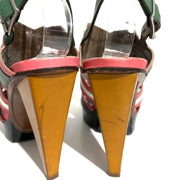Marni Runway Multi-Color Paneled Leather Platform Sandal Heels - Picture 12 of 17